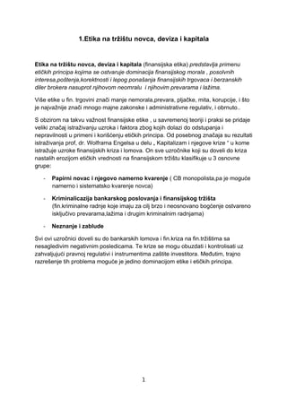 Etika na tržištu novca, deviza i kapitala: analiza i primena