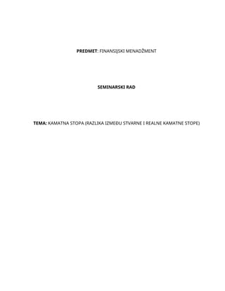 Kamatna stopa – Razlika između stvarne i realne kamatne stope