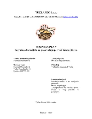 Business plan – Dogradnja kapaciteta za proizvodnju peciva i lisnatog testa