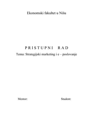 Strategijski marketing i e – poslovanje