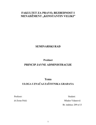 Uloga i značaj zaštitnika građana