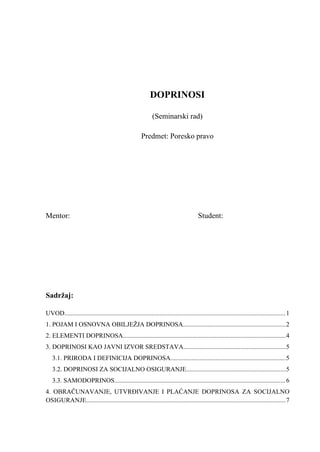 Doprinosi: seminarski rad iz poreskog prava