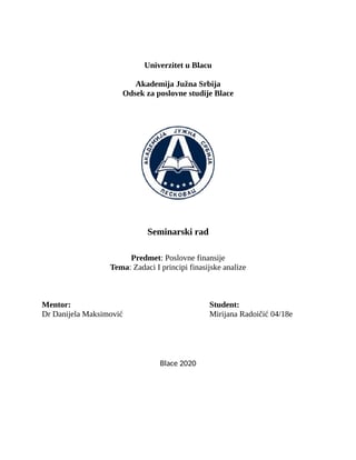 Bilansi kao podloga finansijskih analiza