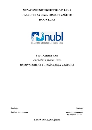 Osnovni oblici ugrožavanja vazduha