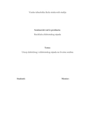 Uticaj električnog i elektronskog otpada na životnu sredinu