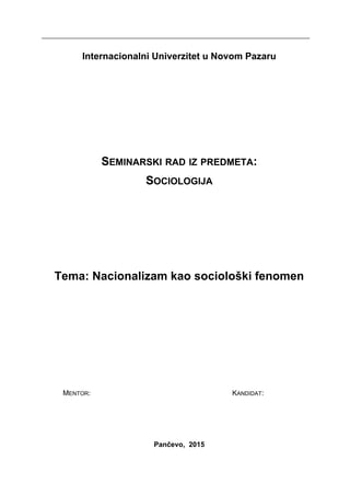 Nacionalizam kao sociološki fenomen