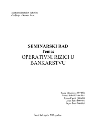 Operativni rizici u bankarstvu