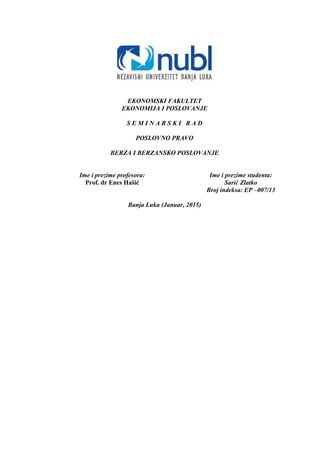 Berza i berzansko poslovanje