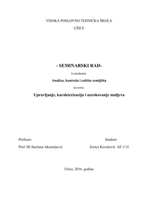 Upravljanje, karakterizacija i uzrokovanje muljeva