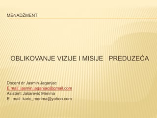 Oblikovanje vizije i misije preduzeća