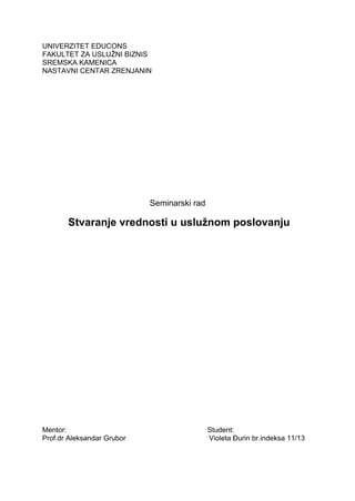 Stvaranje vrednosti u uslužnom poslovanju