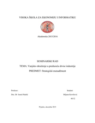 Vanjsko okruženje u preduzeću drvne industrije