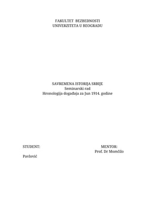 Hronologija događaja za Jun 1914. godine
