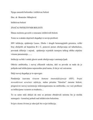 Njega zaraznih bolesnika i infektivne bolesti