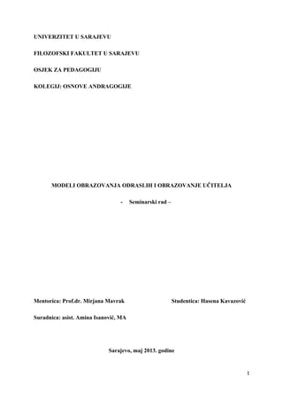 Modeli obrazovanja odraslih i obrazovanje učitelja