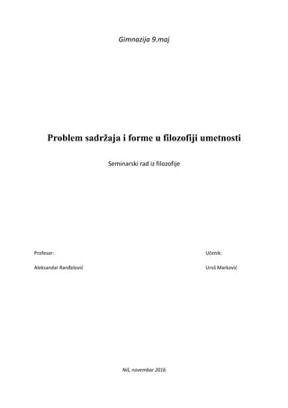 Problem sadržaja i forme u filozofiji umetnosti