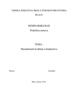 Menadžment kvaliteta u bankarstvu