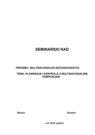Planiranje i kontrola u multinacionalnim kompanijama
