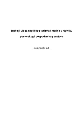 Značaj i uloga nautičkog turizma