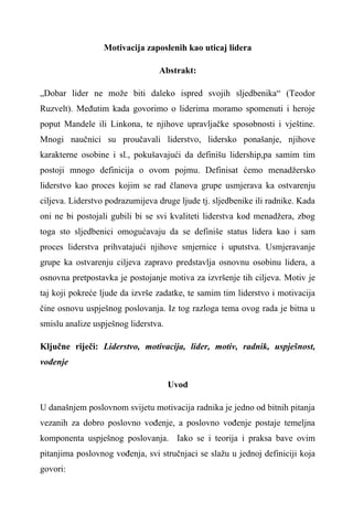 Motivacija zaposlenih kao uticaj lidera