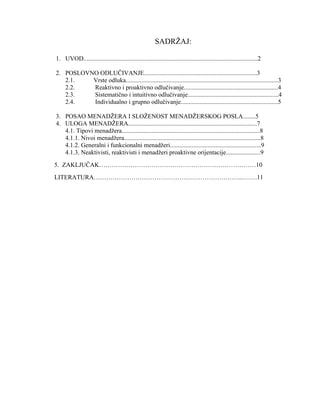 Uloga menadžera u poslovnom odlučivanju