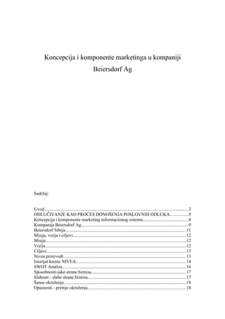 Koncepcija i komponente marketinga u kompaniji Beiersdorf Ag