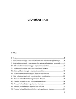 Strategije i strukture u zrelim fazama međunarodnog  poslovanja