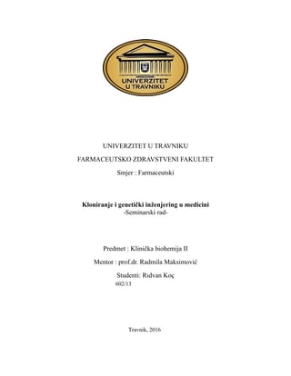 Kloniranje i genetički inženjering u medicini