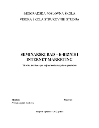 Analiza sajta koji se bavi aukcijskom prodajom