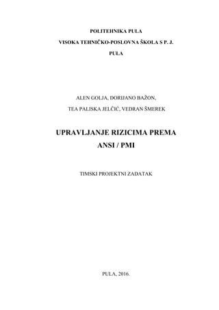 Upravljanje rizicima prema ANSI/PMI