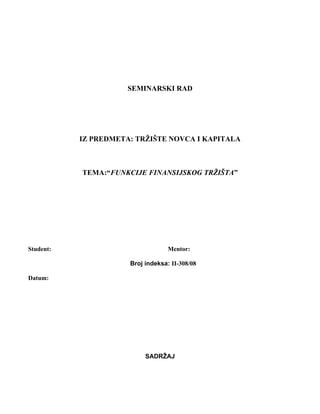 Funkcije finansijskog tržišta