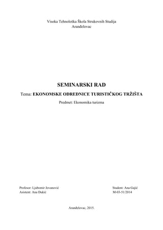 Ekonomska odrednica turističkog tržišta