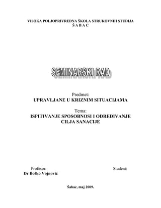 Ispitivanje sposobnosti i određivanje cilja sanacije
