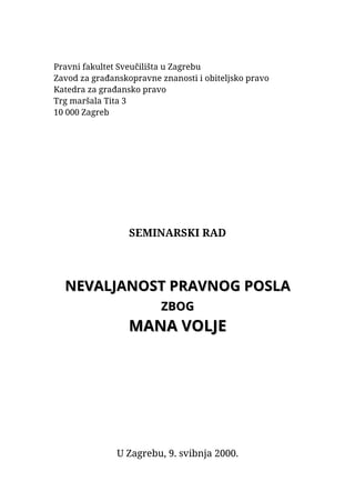 Nevaljanost pravnog posla zbog mana volje