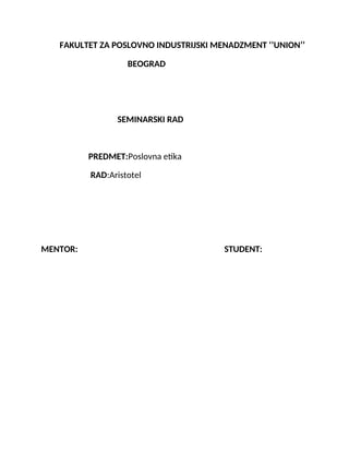 Aristotel: život, učenje i značaj