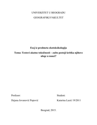 Testovi akutne toksičnosti – zašto postoji kritika njihove uloge u nauci?