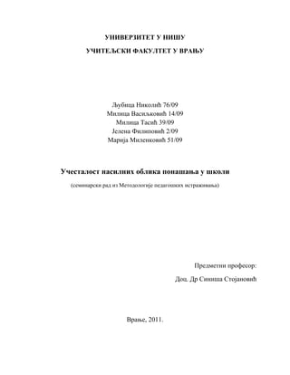 Učestalost nasilnih oblika ponašanja u školi