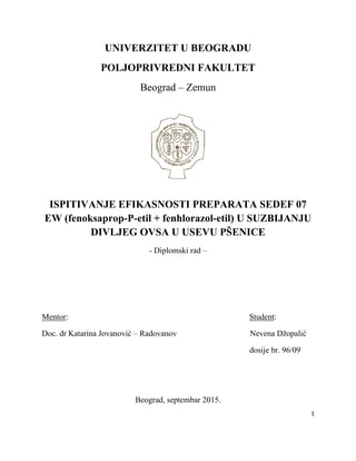 Ispitivanje efikasnosti preparata u suzbijanju divljeg ovasa u usevu pšenice