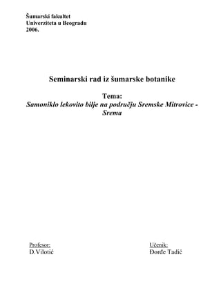 Samoniklo lekovito bilje na području Sremske Mitrovice – Srema