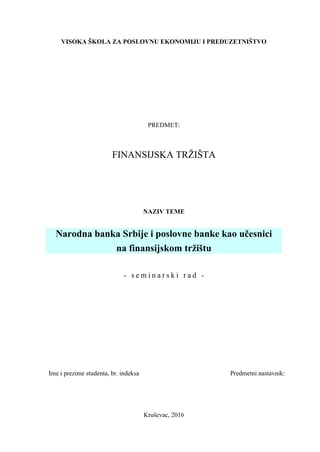 Narodna banka Srbije i poslovne banke kao učesnici na finansijskom tržištu