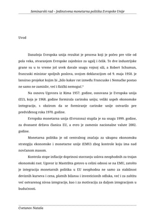 Jedinstvena monetarna politika Evropske Unije