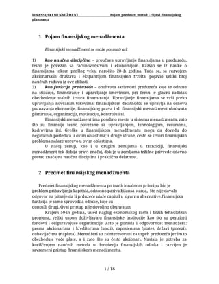 Pojam, predmet, metod i ciljevi finansijskog planiranja