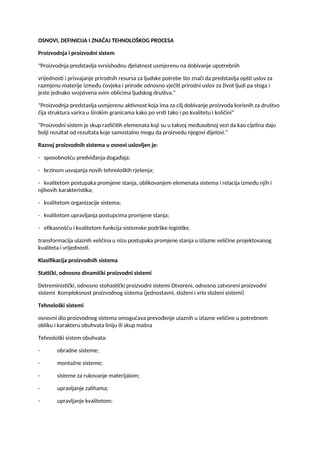 Osnovi, definicija i značaj tehnološkog procesa