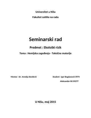 Hemijska zagađenja – Toksične materije