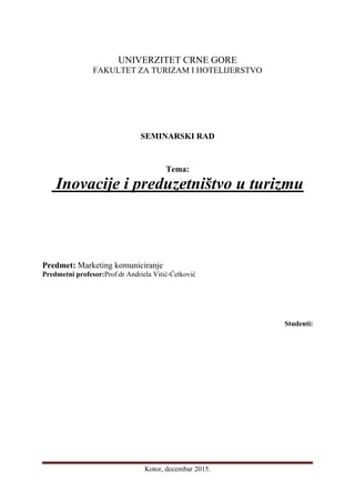 Inovacije i preduzetništvo u turizmu