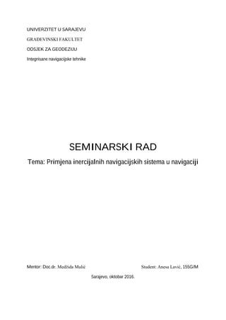 Primena inercijalnih navigacijskih sistema u navigaciji