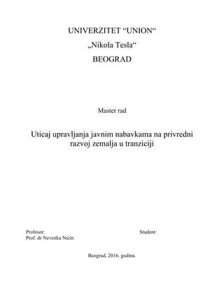 Uticaj upravljanja javnim nabavkama na privredni razvoj zemalja u tranziciji
