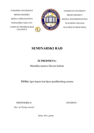 Igre bojom kod dece predškolskog uzrasta