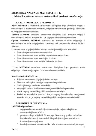Metodika nastave matematike -prvi deo
