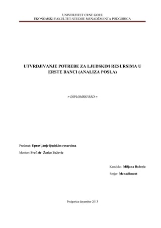 Utvrđivanje potrebe za ljudskim resursima u “Erste banci”